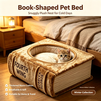 Lit pour chat en forme de livre, intégré, en peluche épaisse super douce, nid pour animaux de compagnie, coussin de sommeil créatif et chaud pour chat d'intérieur, accessoires pour animaux de compagnie