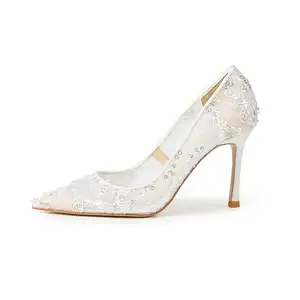 Fashion New Design High Quality White Lace Lady Low Heels Women Pump Bridal Wedding Shoes For Bride