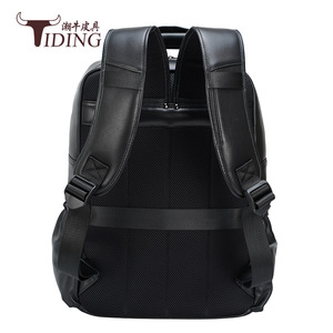 Tiding Genuine Leather <b>Backpack</b> <b>Black</b> Men's Business Travel Laptop Bag With 3D Mesh Back Cushioning - Product Image 1