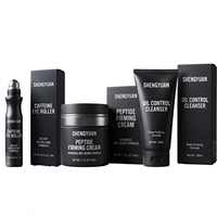 Kit de Soins pour Hommes Fermentés OEM Personnalisé : Rouleau Contour des Yeux à la Caféine, Crème Peptidique, Nettoyant – Fournitures de Luxe pour Barbiers