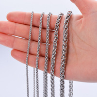 Chaîne en acier inoxydable en gros : Chaîne Chopin, Chaîne queue de renard, Chaîne Singapour, Chaîne à maillons tressés de 3 à 6 mm, plusieurs largeurs, pour collier