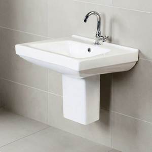 Ensemble de lavabo rectangulaire en céramique de qualité export avec demi-pied - Product Image 3