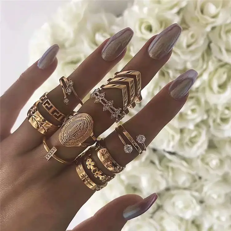 Rings Fashion Ladies Wholesale Wedding Ladies Knuckle Diamond Gold Plated Finger Rings Set Women Jewelry