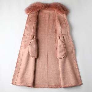 A50066 Pudi للنساء معطف من الفرو والصوف الحقيقي سترة خندق مع ياقة فرو الثعلب الشتاء دافئ للإناث الأغنام القص فوق حجم معاطف باركار - Product Image 4