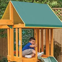 Vente directe d'usine : Ensemble de balançoires en bois Appleton avec mur d'escalade, toboggan ondulé, auvent en vinyle, 2 balançoires, zone de sable, pour les enfants de 3 ans et plus