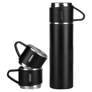 Set de Regalo Promocional Ecológico con Termo de 500 ml y Tres Tazas en Caja de Cartón Negra con Logotipo Personalizado GS005, Termo Urbano en Existencia - Product Image 3
