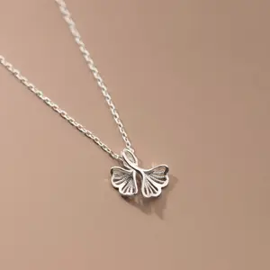 2023 New Fashion 925 Sterling Silver Ginkgo Leaf Pendent Necklace for Girls Fine Jewelry
