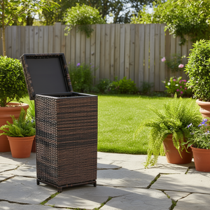 Cubo de Basura de Ratán Marrón Db con Tapa de Hierro, Muebles Modernos para Patio Exterior, Resistentes al Agua, Decoración de Jardín - Product Image 2