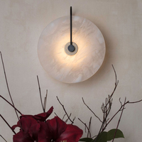Applique Murale Italienne Simple en Cuivre et Albâtre, LED Haut de Gamme pour Salle de Bain, Chambre à Coucher, Chevet, Miroir Cosmétique, Hall d'Entrée, Escalier, Couloir