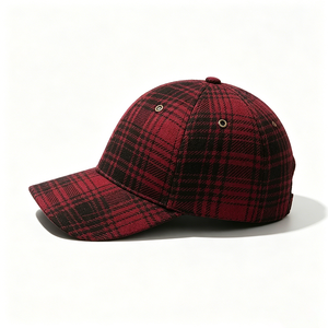 Red Black Plaid 6-Panel <b>Baseball</b> <b>Cap</b> Unisex Vintage Tartan Check Canvas Dad Hat Curved Brim Fashionable Adjustable Casual - Product Image 2