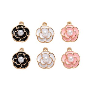 Aleación gota de aceite blanco negro Rosa flor perla Camelia encantos para la fabricación de joyas DIY - Product Image 1