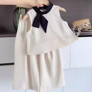 Vestito Casual elegante da ragazza estivo alla moda pantaloni lunghi con fiocco due pezzi vestiti in tinta unita vestiti alla moda da ragazza 7 anni - Product Image 2