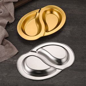 Stainless Steel Double Compartment Plate Solid Color Restaurant Serving <b>Tray</b> For Hotel Meals Coffee <b>Tea</b> - Product Image 2