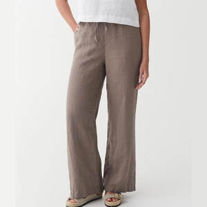 Pantalones de Lino de Corte Recto en Tela de Peso Medio con Acabado Resistente a las Arrugas para un Fácil Cuidado, Estilo Transpirable y Ecológico para el Verano - Product Image 3