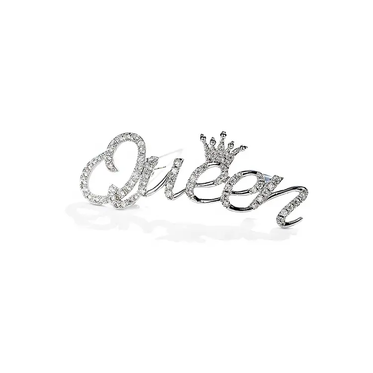 Qiкрючок, новый стиль, корейские Броши с цирконом в виде короны, оптовая продажа, булавки для лацканов, ювелирные изделия, именная брошь в виде буквы «Queen»