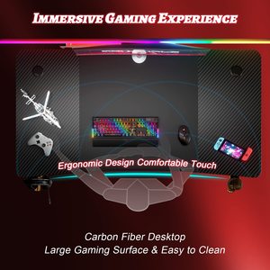 Escritorio para Juegos SENYU con Superficie de Fibra de Carbono, Forma de Z, Gancho para Auriculares, 47 Pulgadas, Marco Rectangular de Acero, Diseño Ergonómico - Product Image 5
