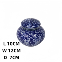 Pot rond bleu et blanc style antique, motif prune glacée, en porcelaine de Jingdezhen, récipient décoratif