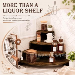 Étagère à vin en bois carbonisé à 4 niveaux pour comptoir, rangement et présentation de whisky, café et articles divers - Product Image 2