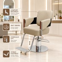 Fauteuil de Barbier de Luxe XFMC pour Femme avec Grande Pompe, Chaise de Salon de Coiffure en Cuir Beige Personnalisée pour Coiffeur