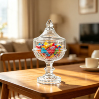 Glazen snoepvaas met heldere diamantmotief, voet en deksel, decoratieve voetstukvaas voor bruiloftbuffet, thuis of aan tafel