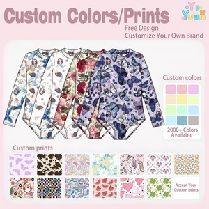 Trajes de Baño de Una Pieza de Manga Larga para Niñas, Personalizados, con Protección Solar UPF 50+, Secado Rápido, Estampado de Mariposas <span class=keywords><strong>y</strong></span> Hadas, Trajes de Baño para Niñas, Ropa de Playa para Niños ODM - Product Image 3