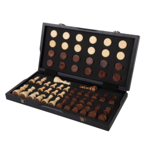 Bộ cờ vua và cờ cá ngựa bằng gỗ cao cấp 15 inch, thủ công, 2 trong 1, có nam châm, dùng chơi trong nhà - Product Image 3