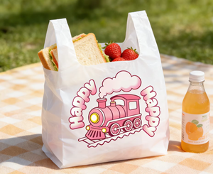 Borse in plastica con manico a gilet, resistenti, spaziose e anti-strappo, marca HuaLong, modello HL2026405, con motivo a trenino. - Product Image 3