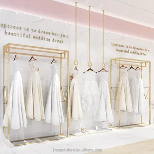 Hot Selling Shiny Gold Color Stainless Steel Wedding Dress Display Stand Rack With MDF Board