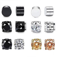 NYY 1 paire de boucles d'oreilles magnétiques en acier inoxydable pour hommes et femmes, boucles d'oreilles rondes punk en zircon, aimant, sans perçage, bijoux d'oreille