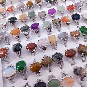 Cincin Grosir Campuran Berbagai Model Perhiasan <span class=keywords><strong>Bohemian</strong></span> Bentuk Oval Kristal Warna-warni Batu Alam - Product Image 6
