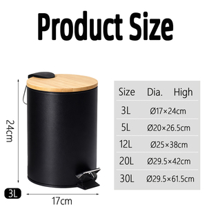 <span class=keywords><strong>Cubo</strong></span> de <span class=keywords><strong>basura</strong></span> <span class=keywords><strong>pequeño</strong></span> de hierro para exteriores de 5L con cubierta de bambú <span class=keywords><strong>Cubo</strong></span> de <span class=keywords><strong>basura</strong></span> único para cocina y baño con estructura de pedal - Product Image 3