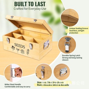 Bamboo <b>Seed</b> <b>Storage</b> Box Rectangular Compartmentalized Wooden With Lid For Garden <b>Seeds</b> - Product Image 4