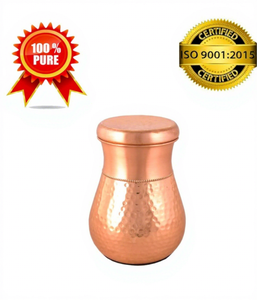 Pure Copper Half Hammered <b>Mini</b> Bedroom <b>Bottle</b> With Lid Matt Finish Carafe Pitcher - Product Image 5