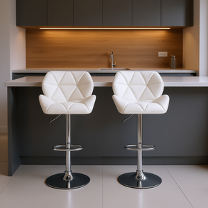 Ensemble de 2 tabourets de bar contemporains capitonnés blancs, hauteur réglable, base hydraulique chromée, cuir PU, mobilier de bar moderne - Product Image 2