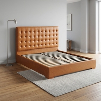 Lit rembourré capitonné moderne avec tête de lit haute, cadre de lit plateforme, style minimaliste, mobilier de chambre à coucher