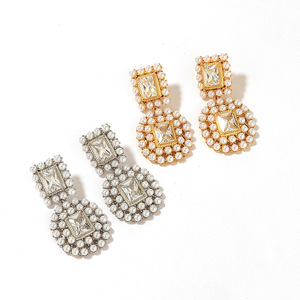 ต่างหูสแตนเลสสตีลประดับมุกเทียมทรงหยดน้ำ ประดับคริสตัลทรงเรขาคณิต งานปาร์ตี้ แฟชั่นสไตล์ยุโรปอเมริกัน - Product Image 5