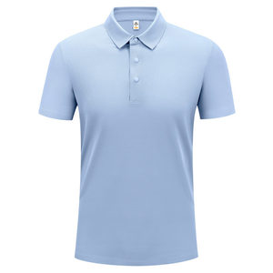 เสื้อโปโลผู้ชายสีฟ้าอ่อนสีพื้นโพลีเอสเตอร์แขนสั้นชุดทำงานสวมใส่ได้ทุกวัน - Product Image 1