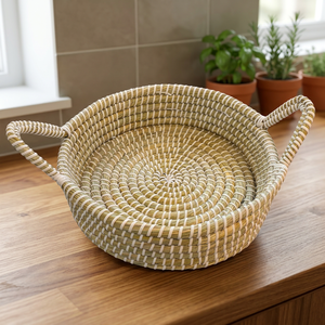 Panier de rangement rond en jonc de mer tressé, bol de service festonné en osier, organisateur de fruits et de pain pour la maison, la cuisine et l'hôtel - Product Image 3