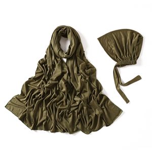 طقم حجاب فاخر مكون من شال موسلين مودال طويل مع قبعة داخلية بحزام، وشاح رأس من قطن الجيرسي الممتاز 175 سم * 70 سم - Product Image 4