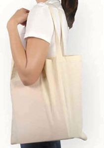 Eco-Friendly School Shopping Lunch Recycled Natural White Plain Long Handle <b>Printed</b> Cotton Canvas Tote Bag - Product Image 5