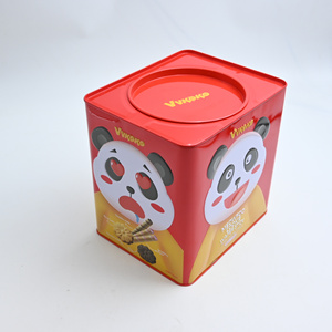Custom Large Square Food Grade Tin Box With Twist Inner Lid, Cartoon Panda Printed Metal Tin For Cookie Wafer <b>Stick</b> Packing - Product Image 2