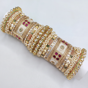 Elegant Handcrafted Kundan Meenakari <b>Bangles</b> <b>Set</b> Openable Design with Pearls Premium Bridal Jewelry - Product Image 2