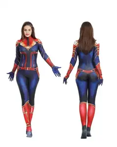 Hot Sale Superhero Jumpsuit 3D Printed Captain Costume for Women Sexy Bodysuit for Halloween Party TV & Movie Cosplay