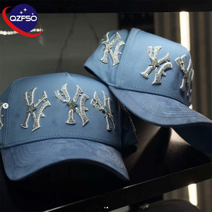 Casquettes de baseball QZFSO personnalisées de qualité supérieure en daim, broderie 3D personnalisée G5, visière incurvée, strass - Product Image 1