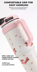 1000ML mignon dessin animé Thermos tasse 316 en acier inoxydable antidérapant poignée paille tasse <span class=keywords><strong>Super</strong></span> grande capacité Thermos tasse - Product Image 5