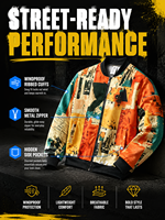 Blouson Bomber Homme Imprimé Journal Personnalisé OEM Streetwear Veste Zippée Vente en Gros Direct Usine