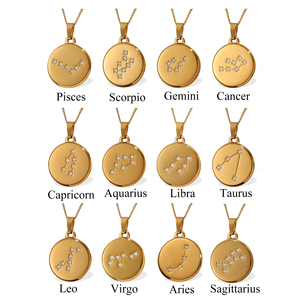 Ins moda acero inoxidable 18K chapado en oro Real 12 estrella del zodiaco circón cúbico colgante redondo collares para mujer joyería - Product Image 1