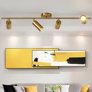 Светодиодный прожектор золотого цвета с тремя головками, металлический потолочный светильник, Регулируемый потолочный светильник для гостиной