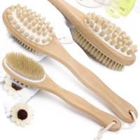 Brosse de bain exfoliante en bois pour salle de bain, à poils de bambou, entièrement naturelle, avec long manche pour le corps