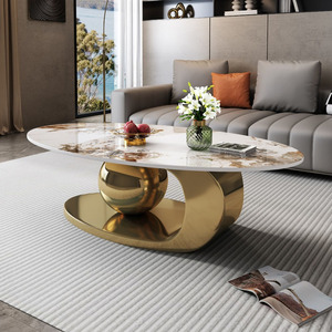 Grande Tavolino da Caffè in Marmo, Elegante Tavolino <span class=keywords><strong>Nero</strong></span> <span class=keywords><strong>e</strong></span> <span class=keywords><strong>Oro</strong></span> con Superficie Liscia per Soggiorno Moderno - Product Image 1